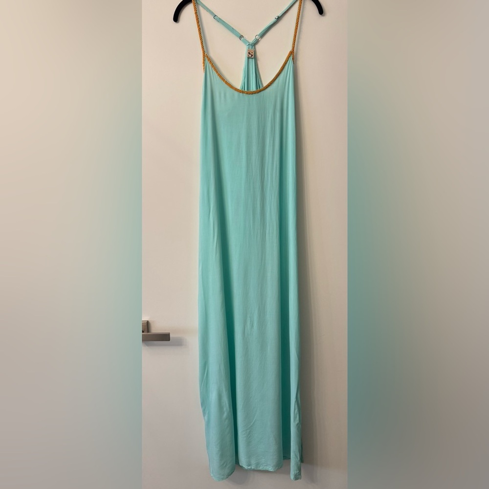 Teal w/ Coral Beading Maxi Swimsuit Coverup